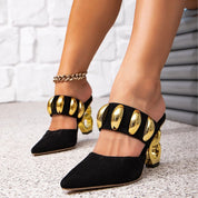 Caroline | Black Suede Chain Heel Mules