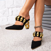 Caroline | Black Suede Chain Heel Mules