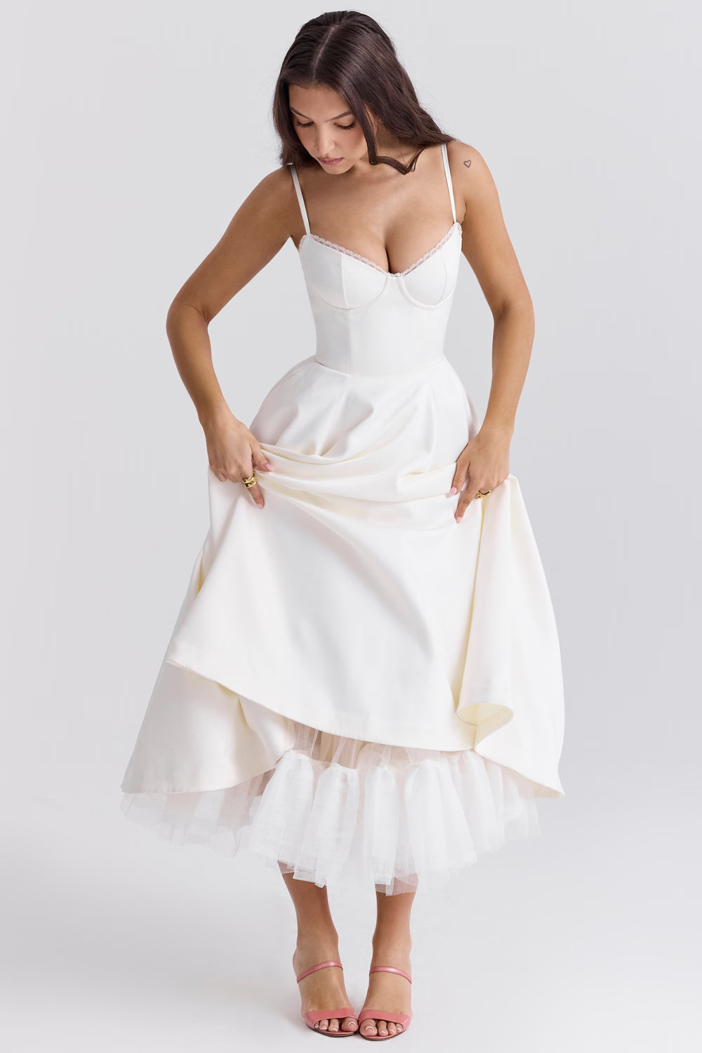 Ayet | Women’s Satin Bodice Tulle Midi Dress