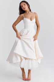 Ayet | Women’s Satin Bodice Tulle Midi Dress