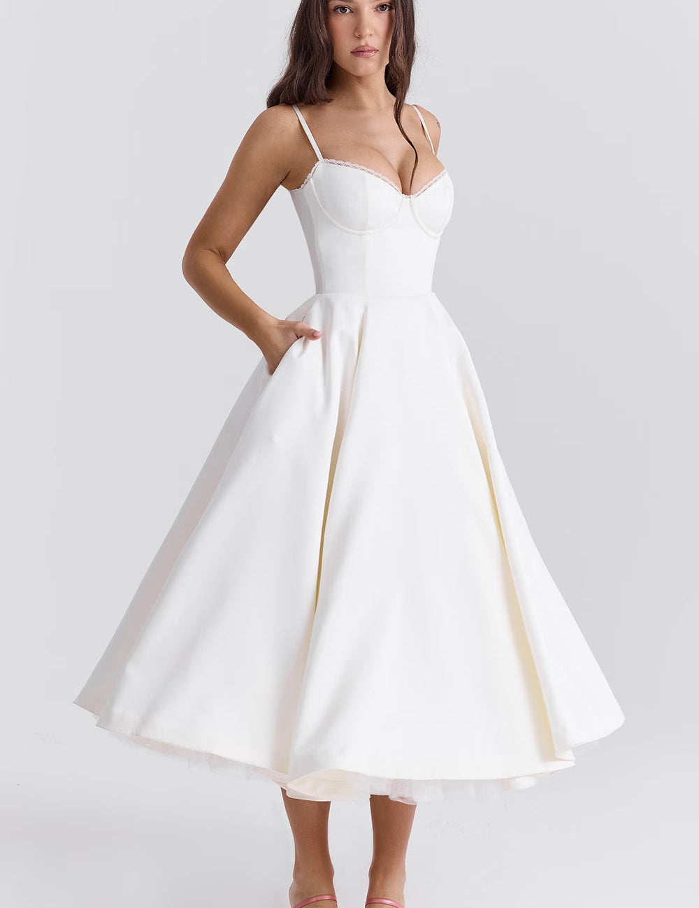 Ayet | Women’s Satin Bodice Tulle Midi Dress