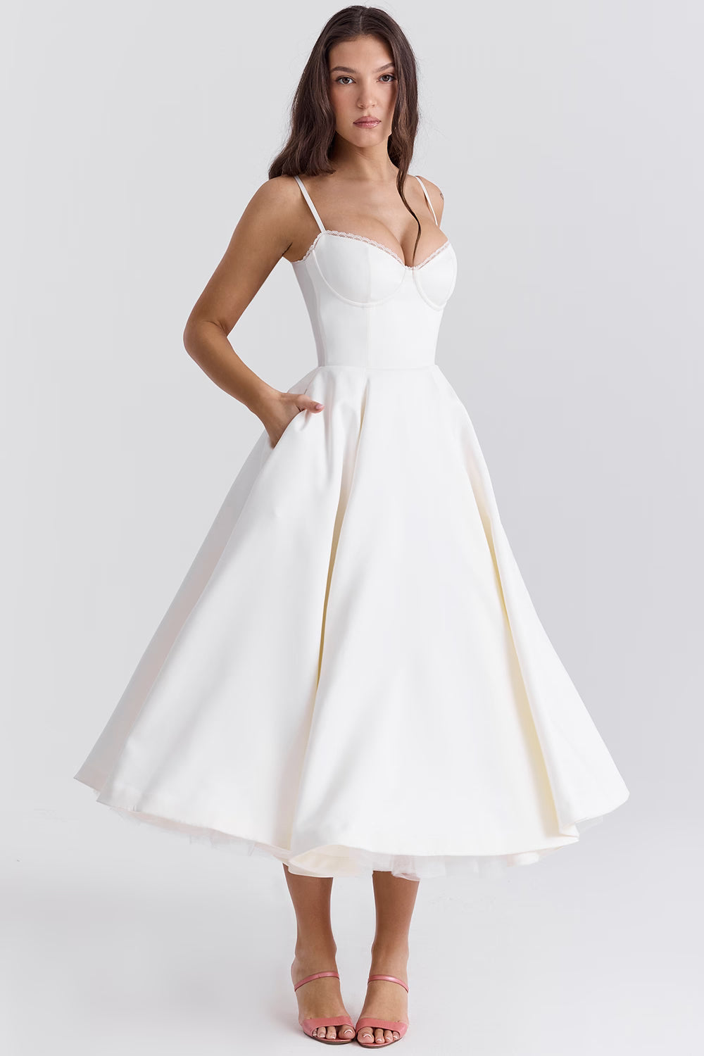 Ayet | Women’s Satin Bodice Tulle Midi Dress