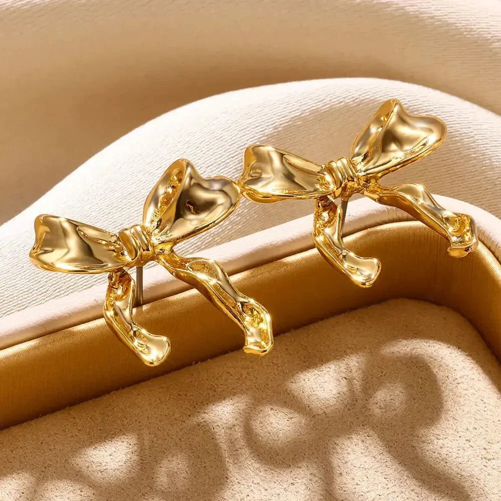 Alice | Gold Stainless Steel Bow Earrings