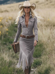 Sorella | Suede Western Tassel Midi Dress