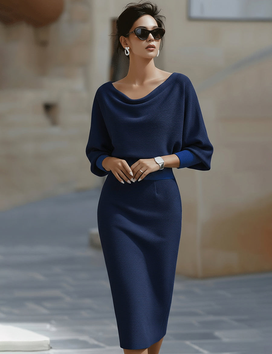 Valeria | Women’s Draped Cowl Neck Midi Dress