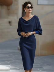 Valeria | Women’s Draped Cowl Neck Midi Dress