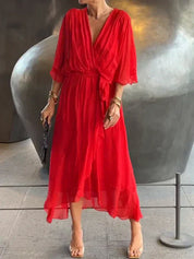 Josephine | Elegant Soft V-Neck Silk Dress for Women