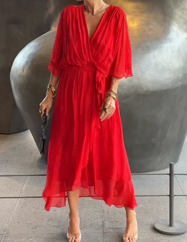Josephine | Elegant Soft V-Neck Silk Dress for Women