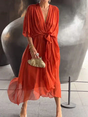 Josephine | Elegant Soft V-Neck Silk Dress for Women