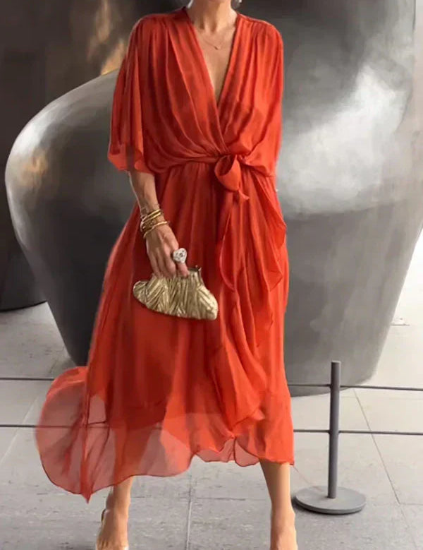 Josephine | Elegant Soft V-Neck Silk Dress for Women