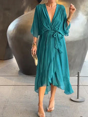 Josephine | Elegant Soft V-Neck Silk Dress for Women