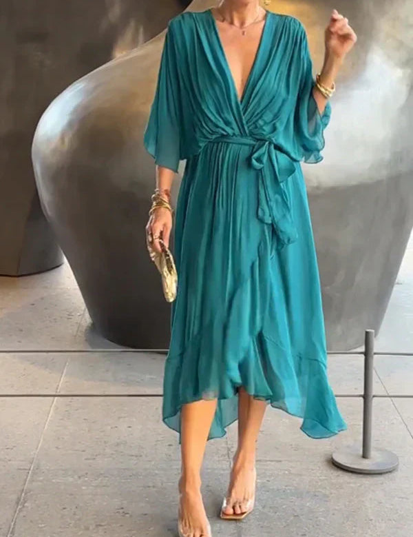 Josephine | Elegant Soft V-Neck Silk Dress for Women