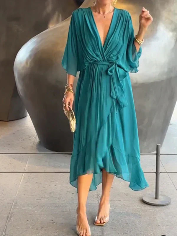 Josephine | Elegant Soft V-Neck Silk Dress for Women