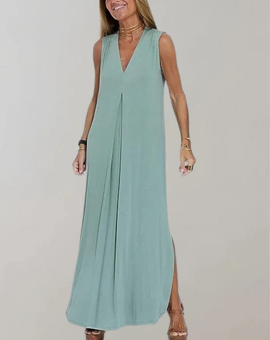 Alverra | Women’s V-Neck Sleeveless Maxi Dress