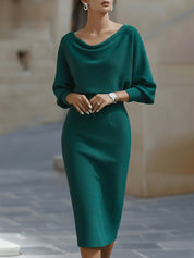 Valeria | Women’s Draped Cowl Neck Midi Dress