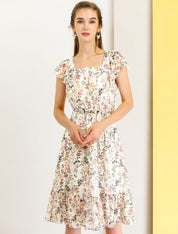 Florvella - Women’s Floral Square Neck A-Line Dress