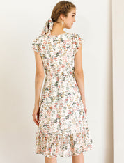 Florvella - Women’s Floral Square Neck A-Line Dress