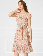 Florvella - Women’s Floral Square Neck A-Line Dress