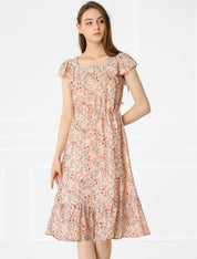 Florvella - Women’s Floral Square Neck A-Line Dress