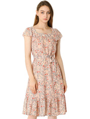 Florvella - Women’s Floral Square Neck A-Line Dress