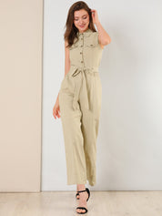 Cotviera - Women’s Button Down Wide Leg Jumpsuit