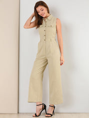 Cotviera - Women’s Button Down Wide Leg Jumpsuit