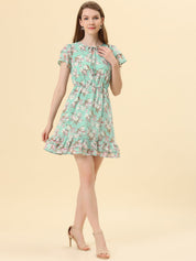 Rufflora - Women’s Floral Ruffle Sleeve Dress