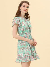 Rufflora - Women’s Floral Ruffle Sleeve Dress