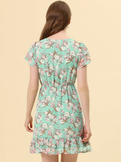 Rufflora - Women’s Floral Ruffle Sleeve Dress