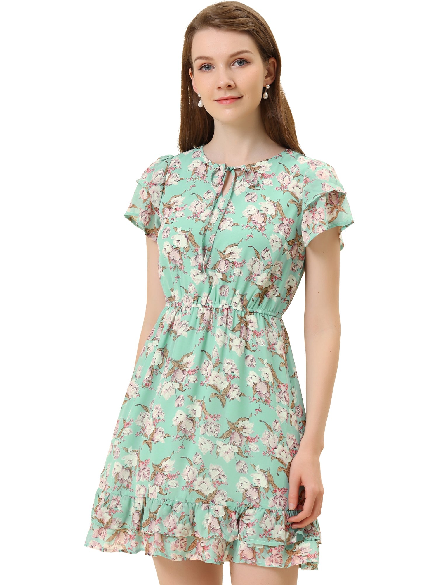 Rufflora - Women’s Floral Ruffle Sleeve Dress
