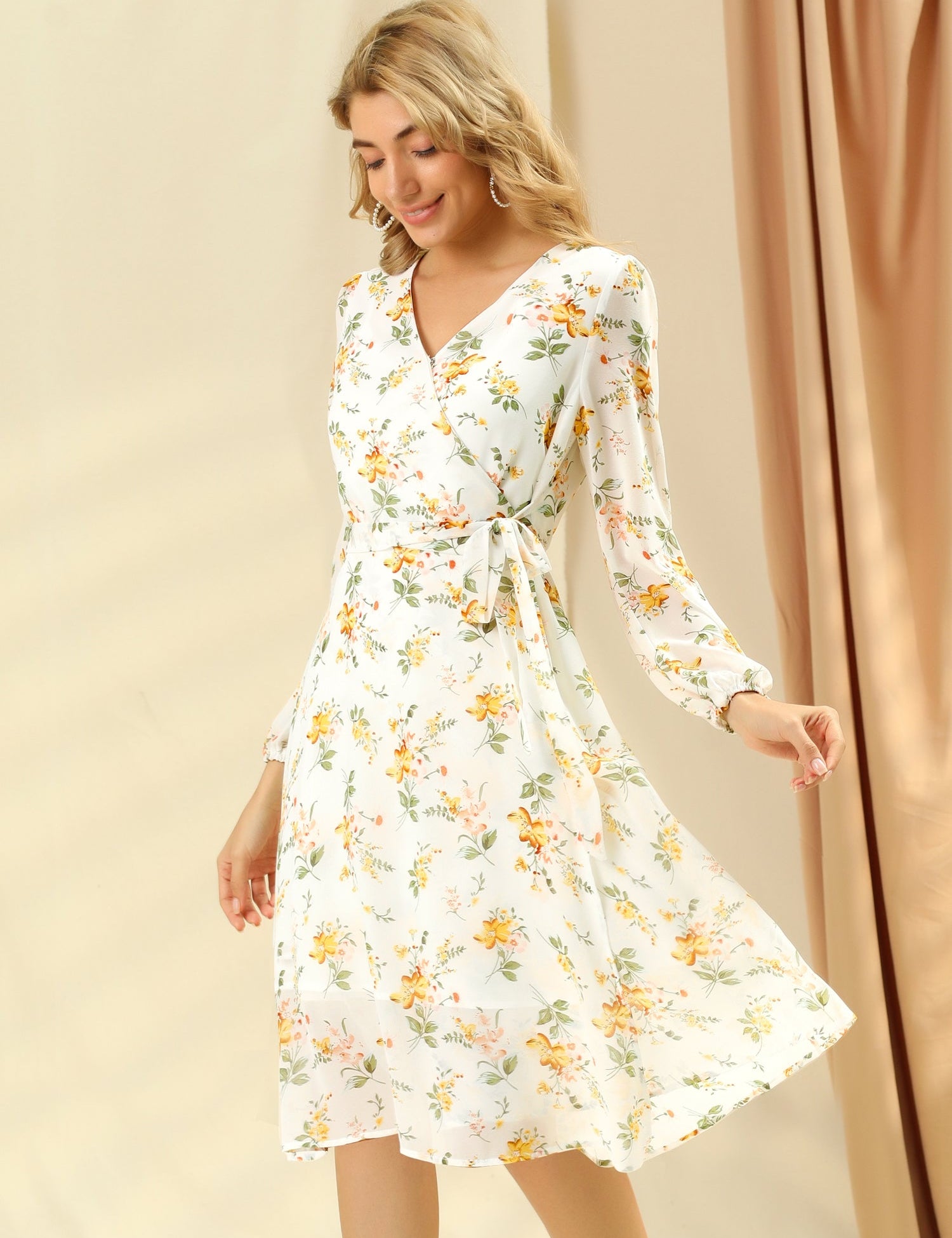 Florivelle - Women’s Wrap V-Neck Floral Midi Dress