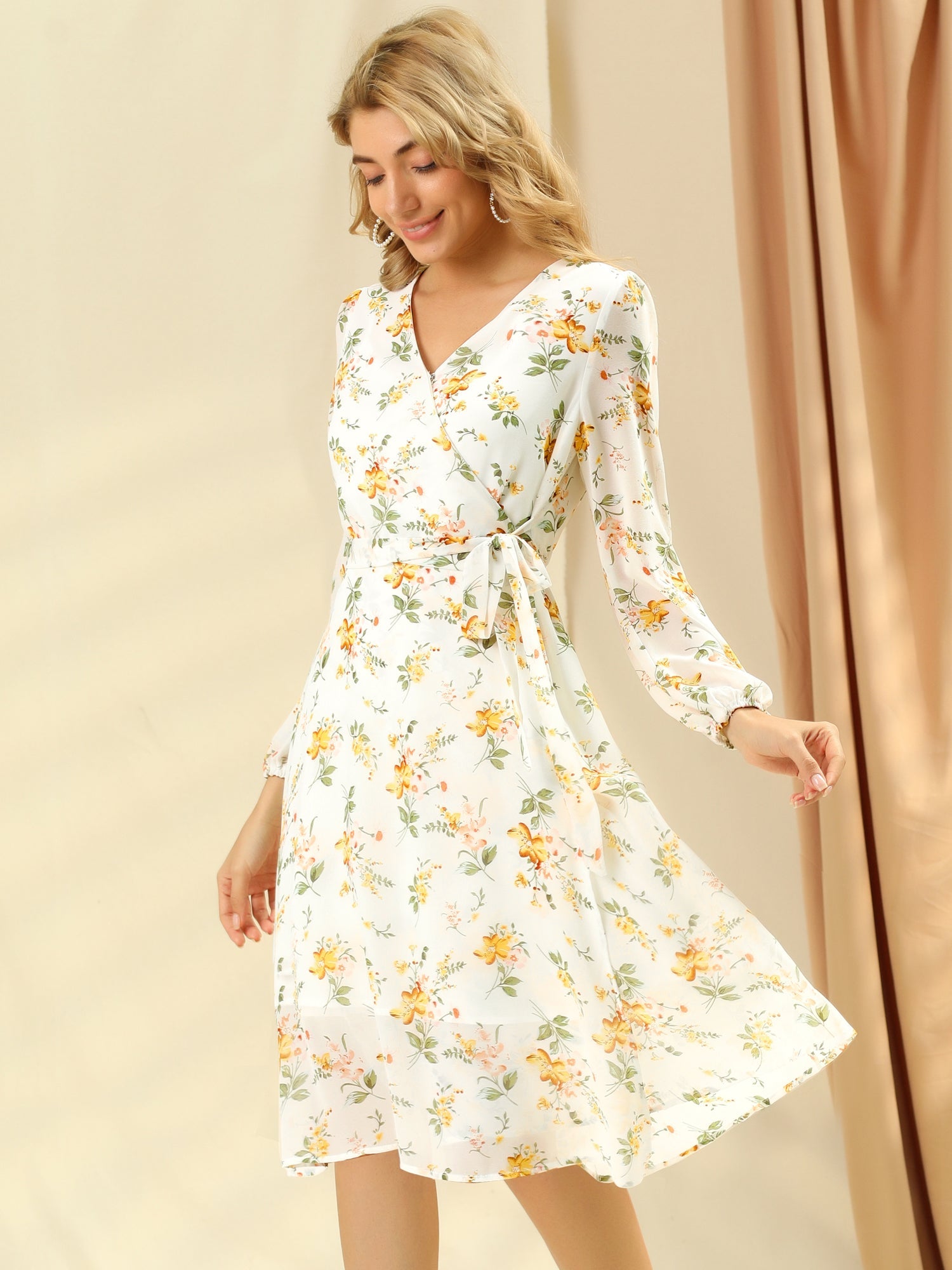 Florivelle - Women’s Wrap V-Neck Floral Midi Dress