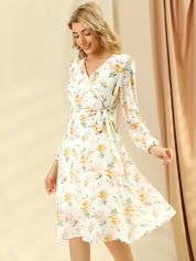 Florivelle - Women’s Wrap V-Neck Floral Midi Dress