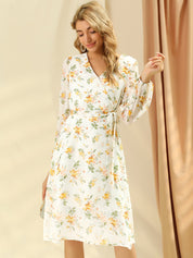Florivelle - Women’s Wrap V-Neck Floral Midi Dress