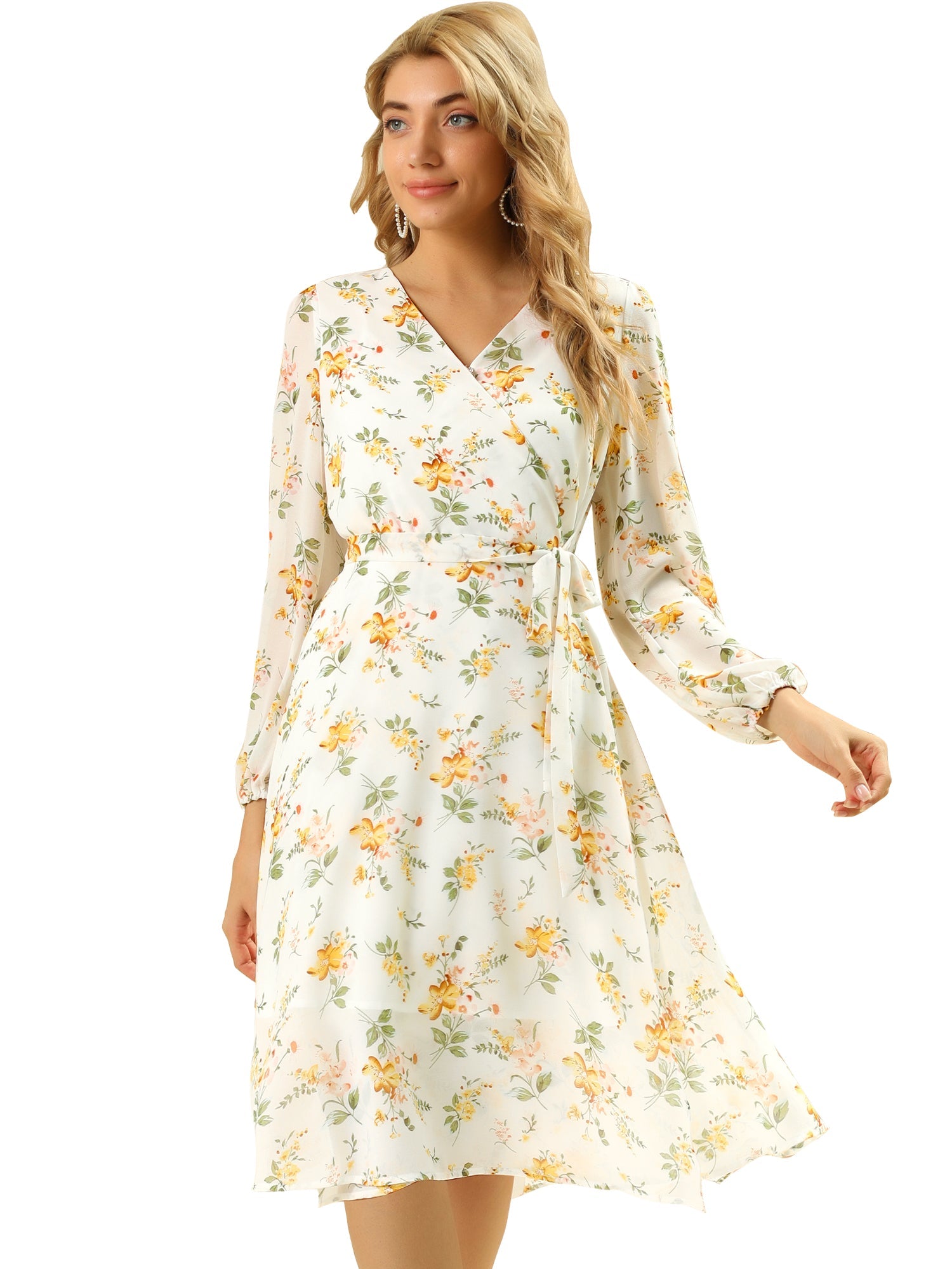 Florivelle - Women’s Wrap V-Neck Floral Midi Dress