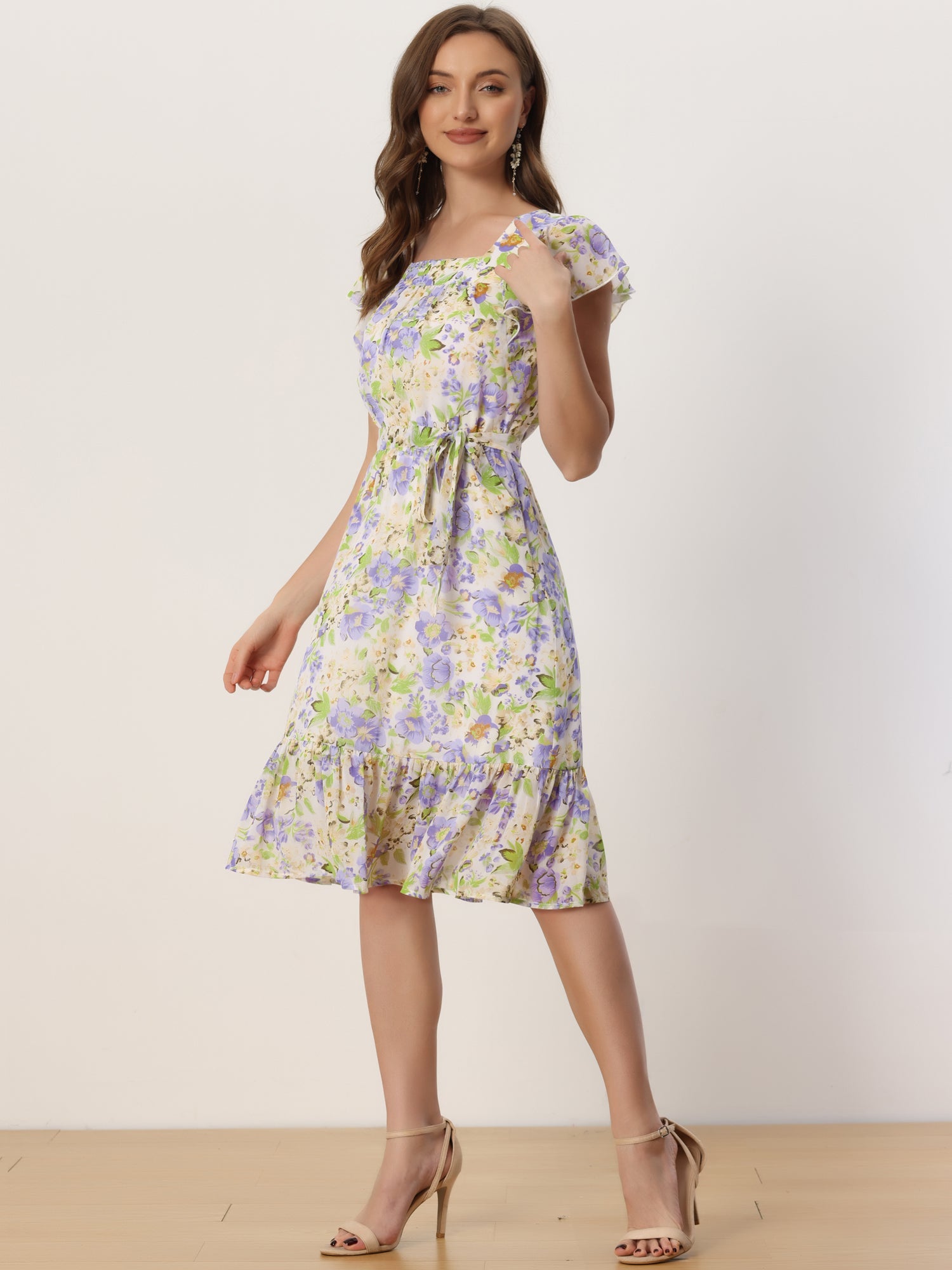 Florvella - Women’s Floral Square Neck A-Line Dress