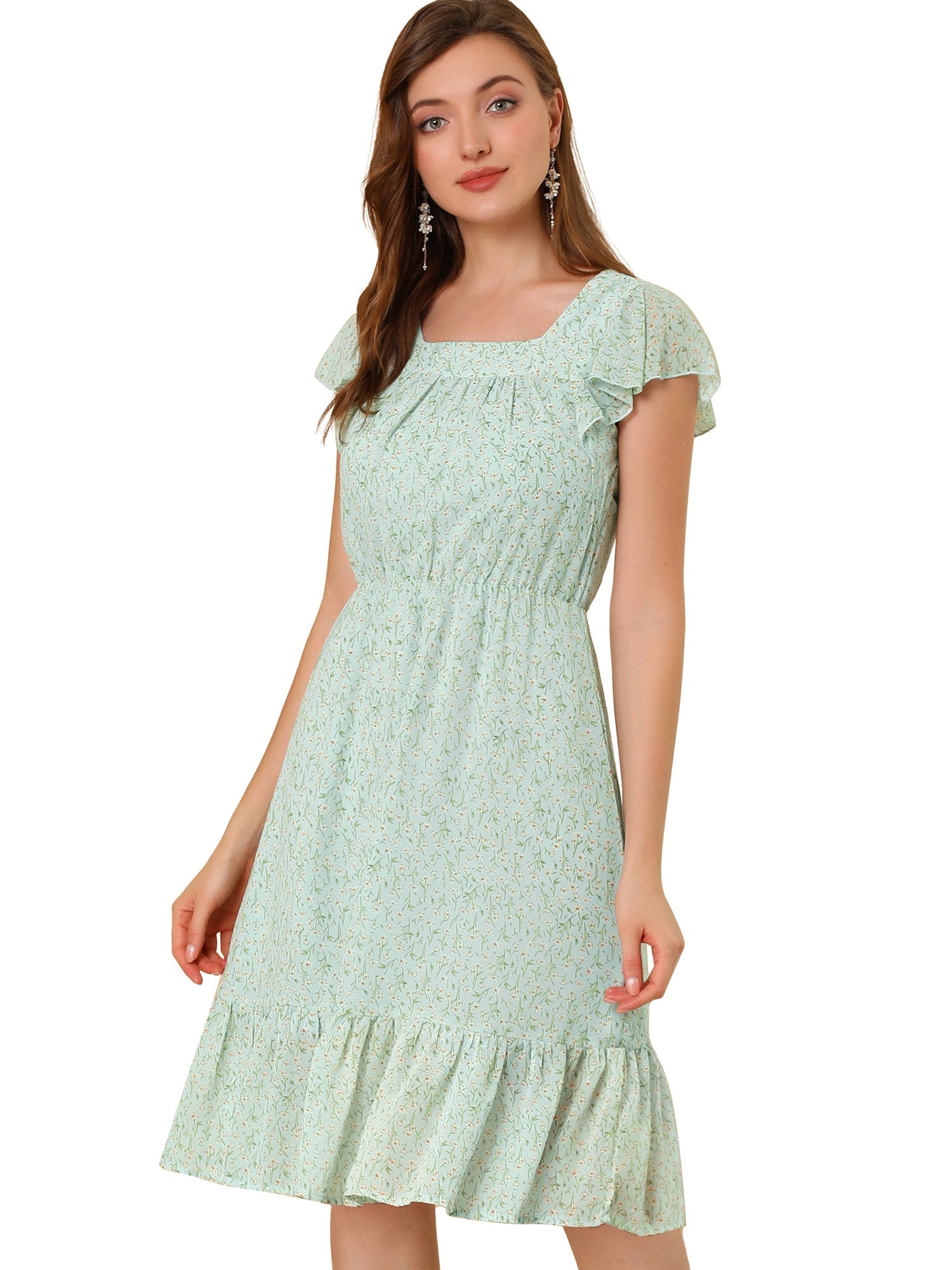 Florvella - Women’s Floral Square Neck A-Line Dress