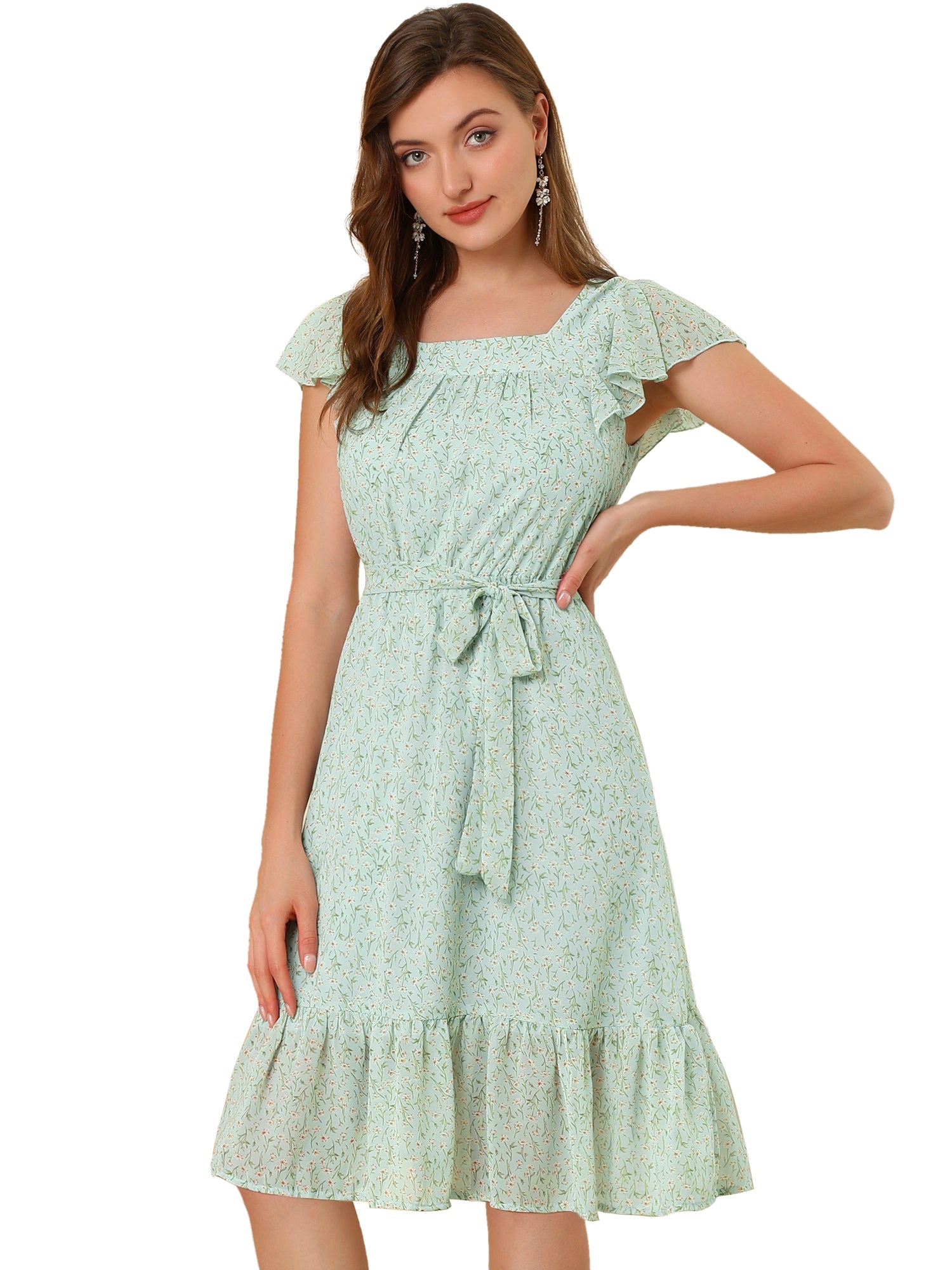 Florvella - Women’s Floral Square Neck A-Line Dress