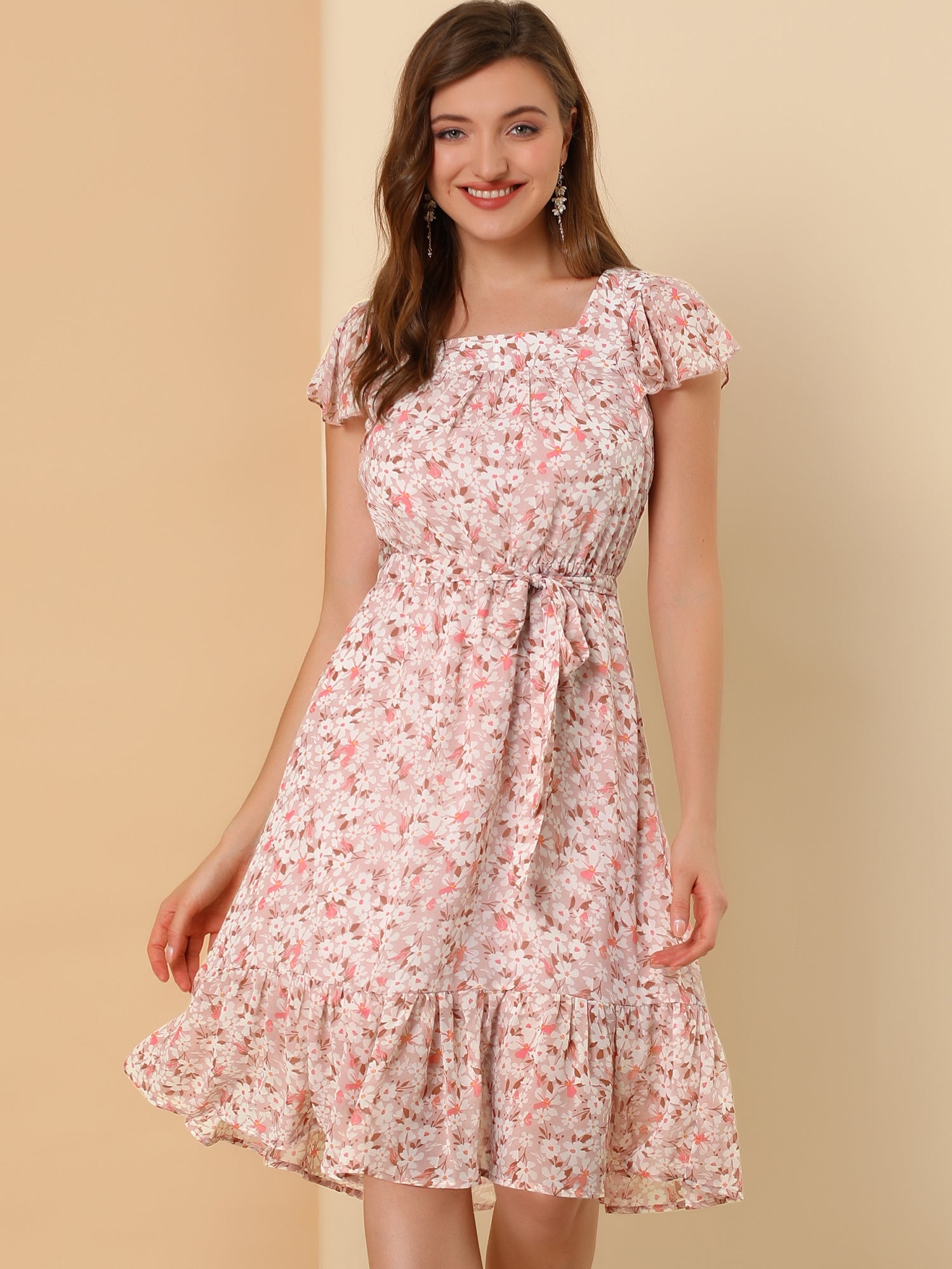 Florvella - Women’s Floral Square Neck A-Line Dress