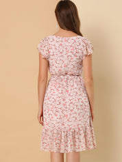 Florvella - Women’s Floral Square Neck A-Line Dress