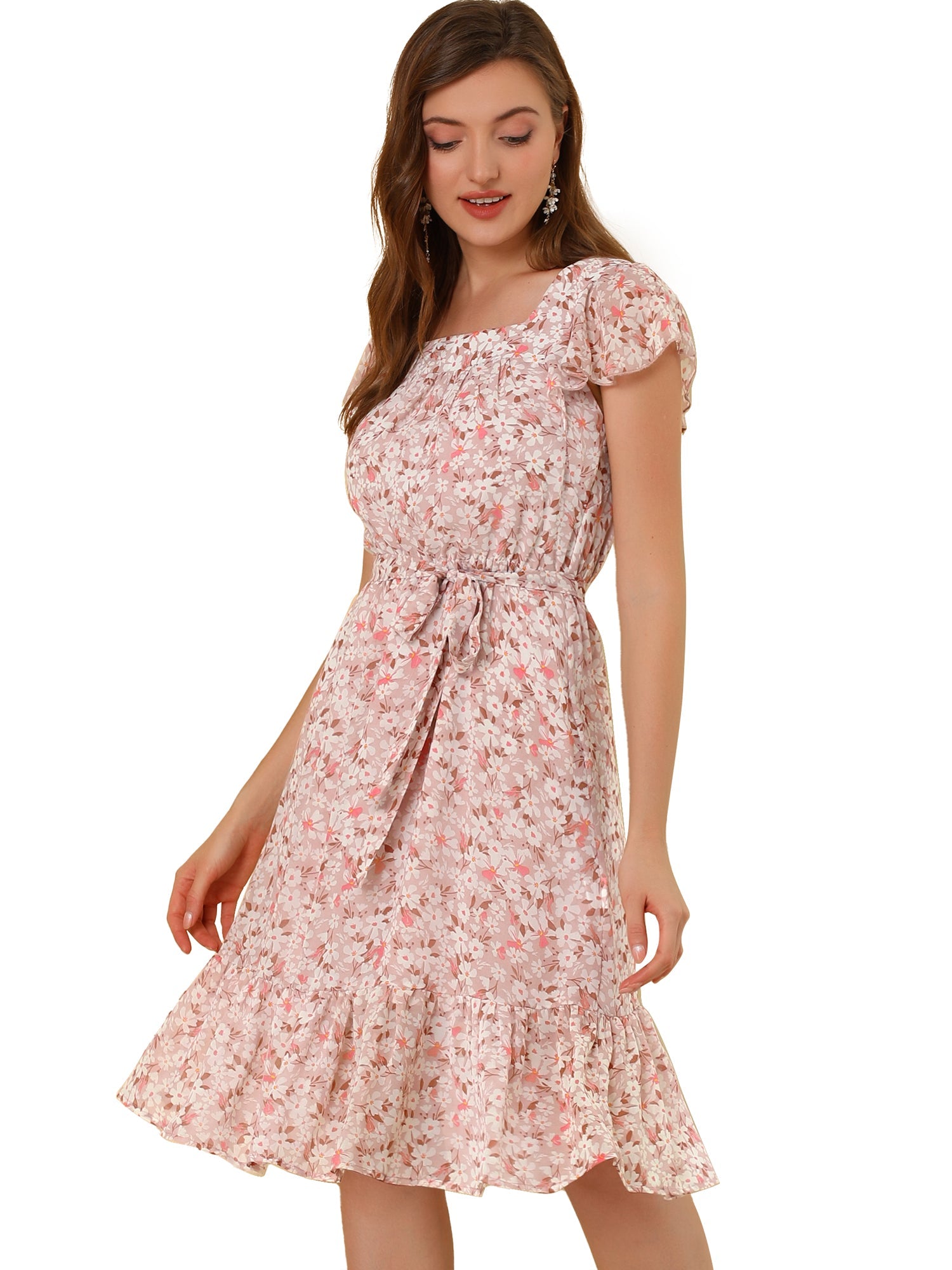 Florvella - Women’s Floral Square Neck A-Line Dress