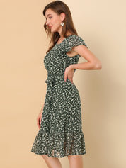 Florvella - Women’s Floral Square Neck A-Line Dress