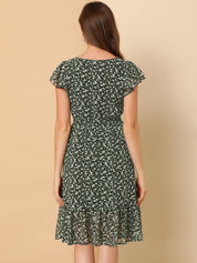 Florvella - Women’s Floral Square Neck A-Line Dress