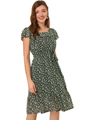 Florvella - Women’s Floral Square Neck A-Line Dress