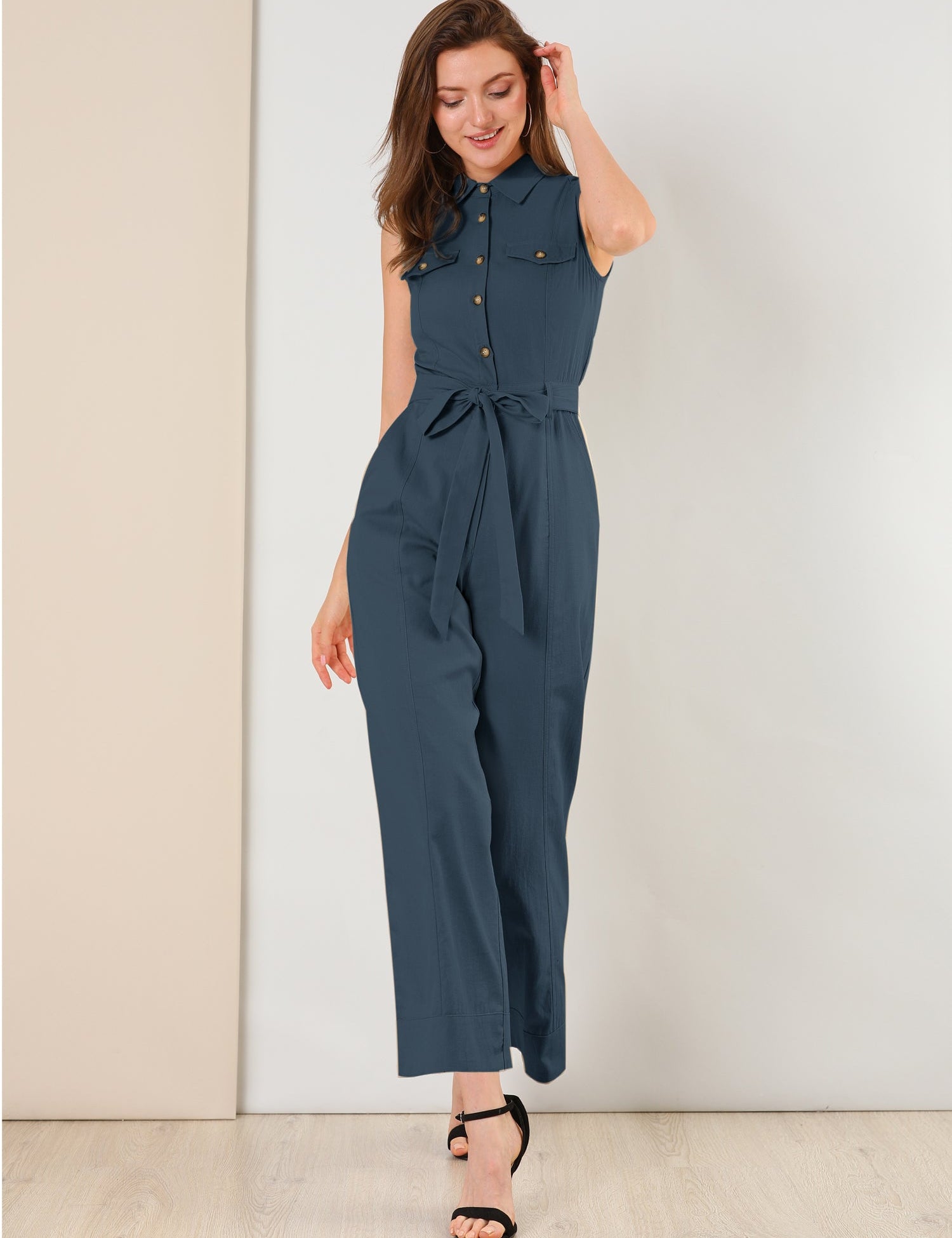 Cotviera - Women’s Button Down Wide Leg Jumpsuit