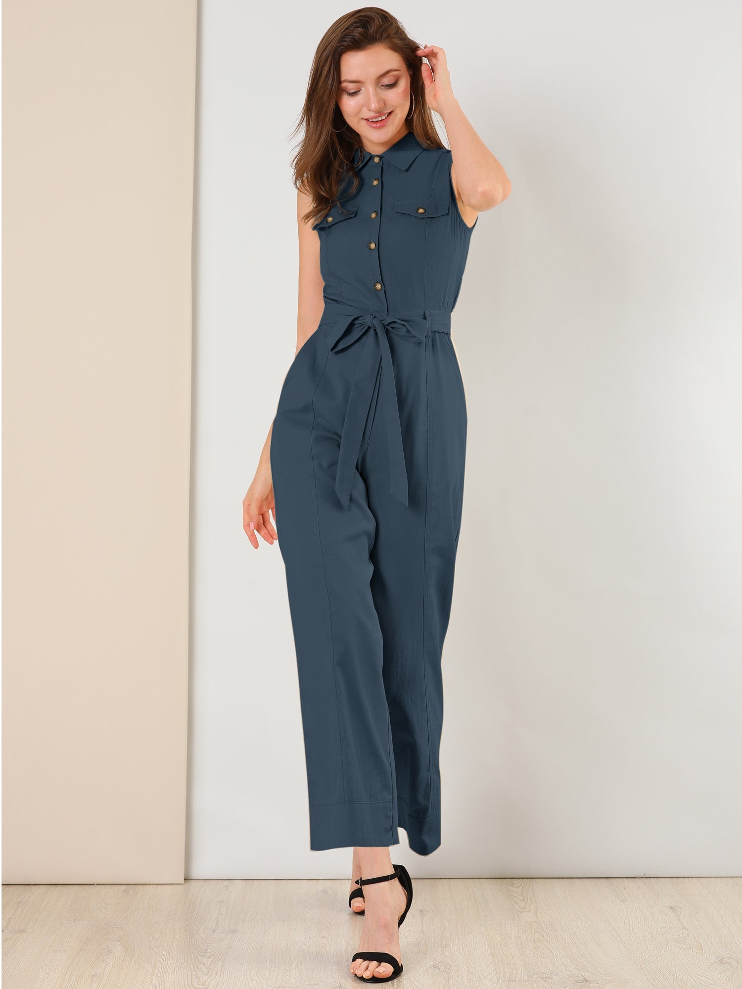 Cotviera - Women’s Button Down Wide Leg Jumpsuit