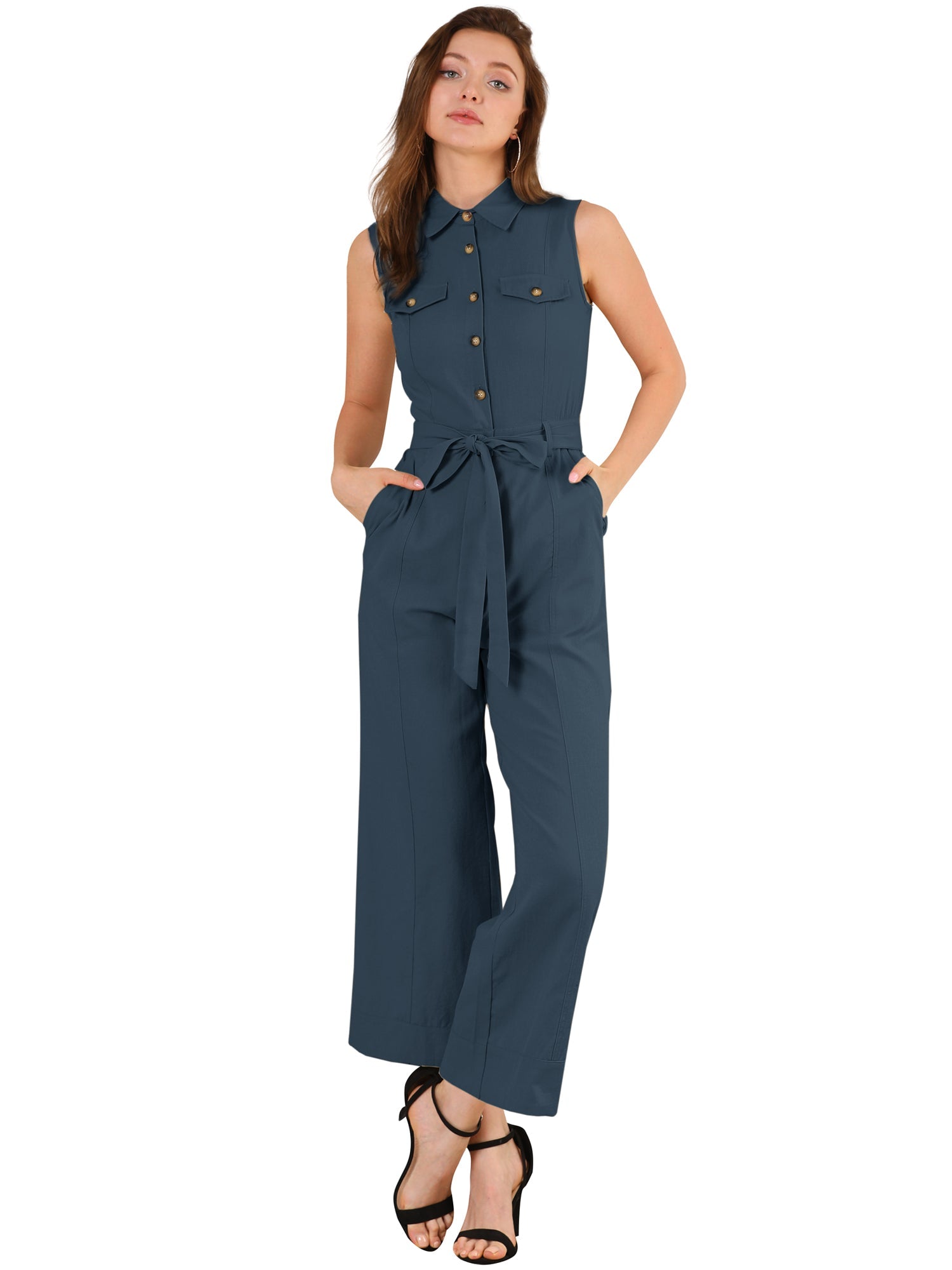 Cotviera - Women’s Button Down Wide Leg Jumpsuit