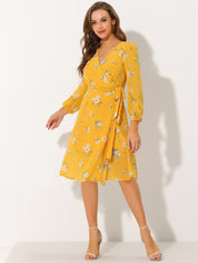 Florivelle - Women’s Wrap V-Neck Floral Midi Dress