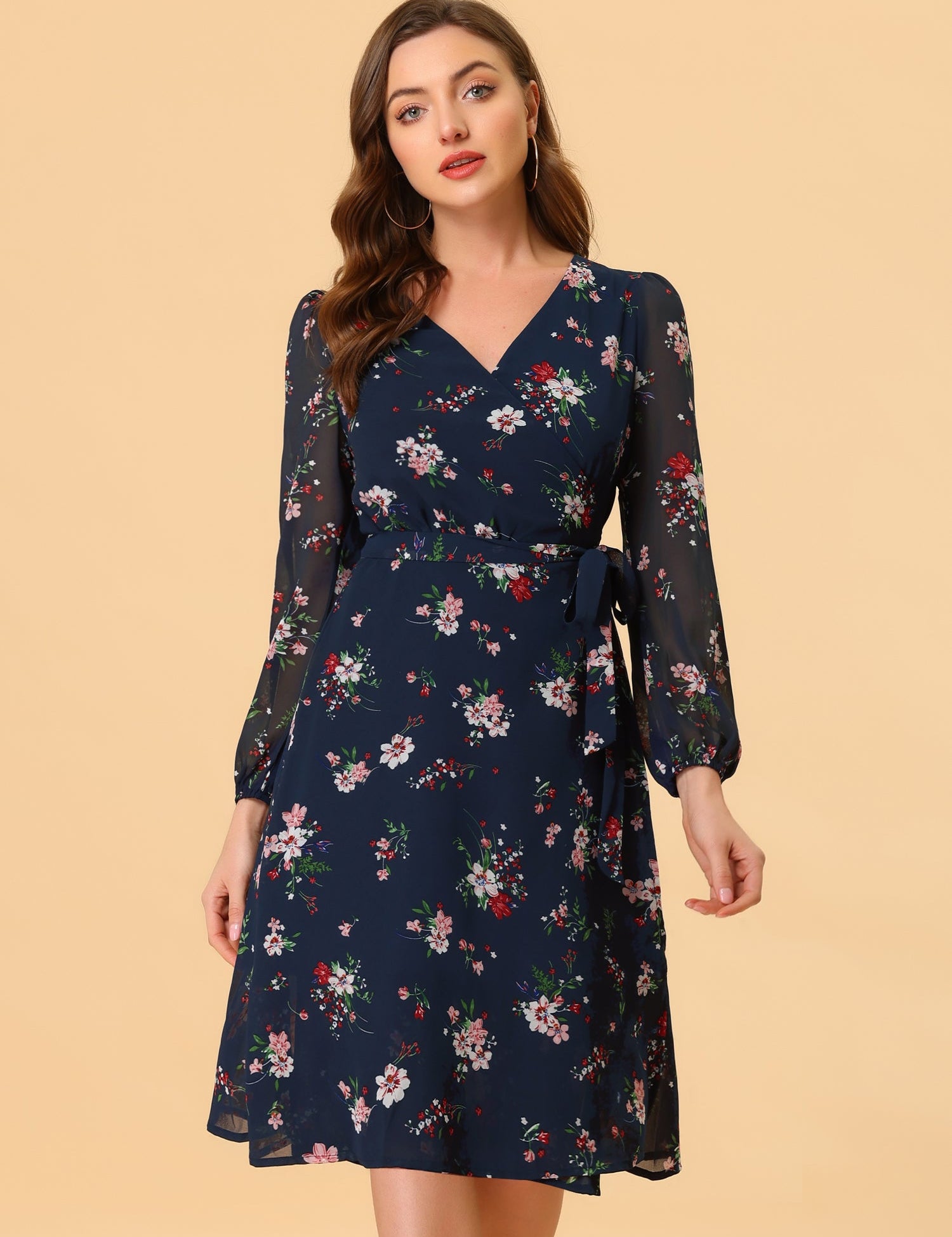 Florivelle - Women’s Wrap V-Neck Floral Midi Dress