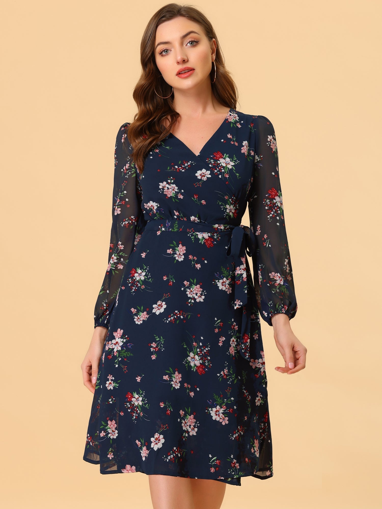 Florivelle - Women’s Wrap V-Neck Floral Midi Dress